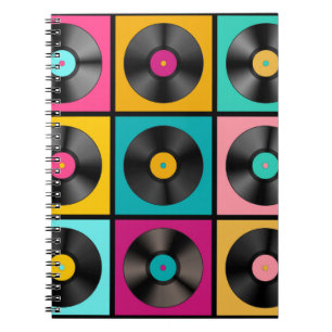 Retro Music Background with Vinyl Records - vintag Notebook