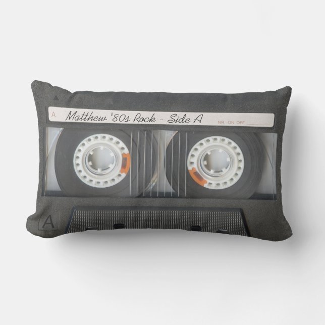 Retro Music Cassette Mix Tape Look Custom Text Lumbar Cushion (Front)