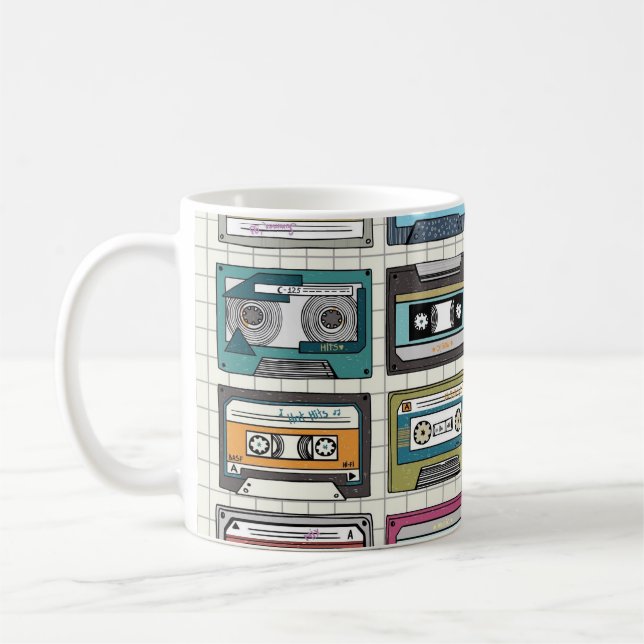 Retro Music Cassette: Nostalgic Icon Coffee Mug (Left)