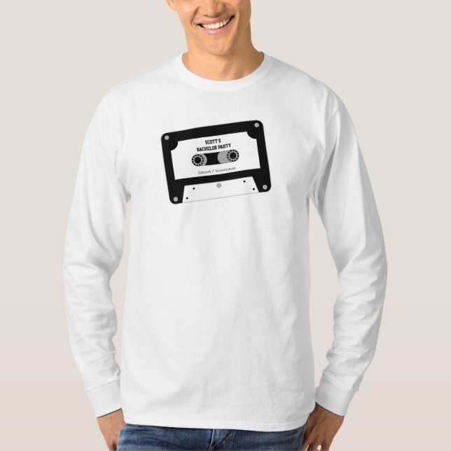 Retro Music Cassette Tape Black And White Bachelor T-Shirt (Front)