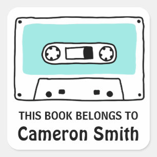Retro music cassette tape bookplate book labels