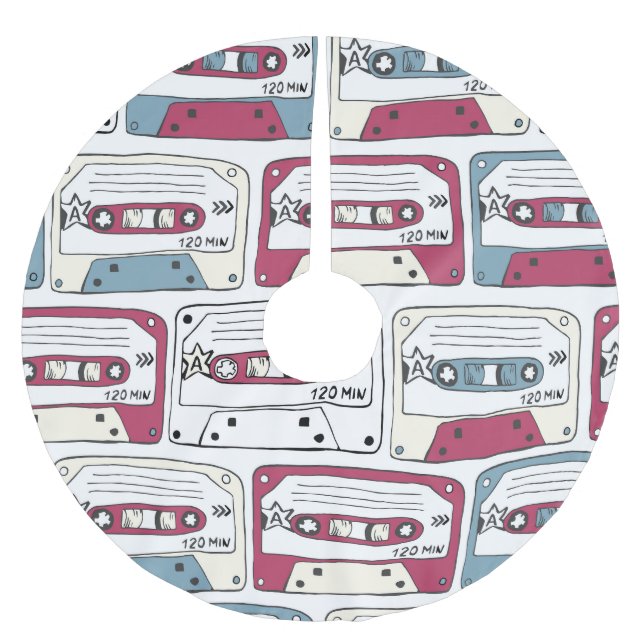 Retro Music Cassettes: Rock Background Pattern Brushed Polyester Tree Skirt (Front)