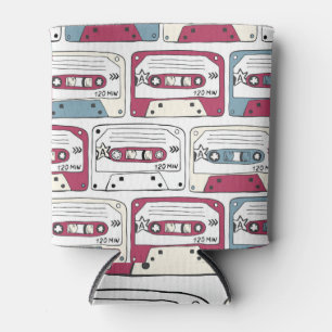 Retro Music Cassettes: Rock Background Pattern Can Cooler