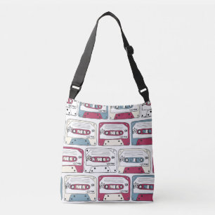 Retro Music Cassettes: Rock Background Pattern Crossbody Bag