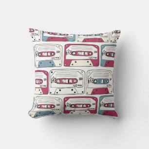 Retro Music Cassettes: Rock Background Pattern Cushion