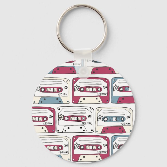 Retro Music Cassettes: Rock Background Pattern Key Ring (Front)