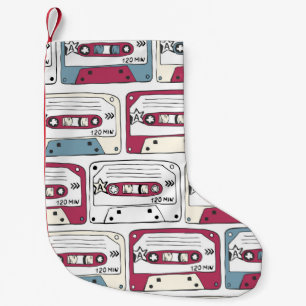 Retro Music Cassettes: Rock Background Pattern Small Christmas Stocking