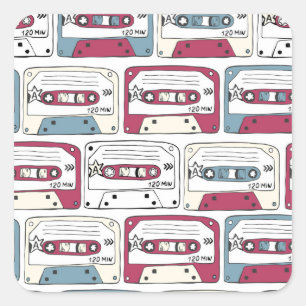 Retro Music Cassettes: Rock Background Pattern Square Sticker