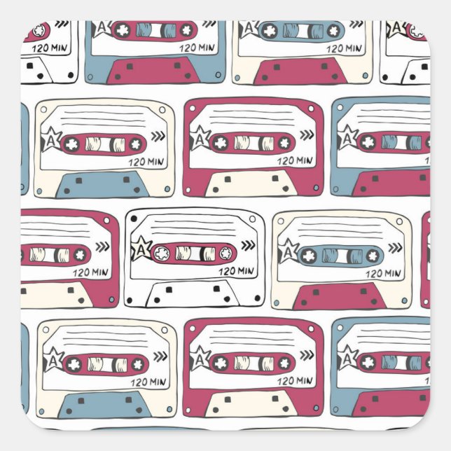 Retro Music Cassettes: Rock Background Pattern Square Sticker (Front)