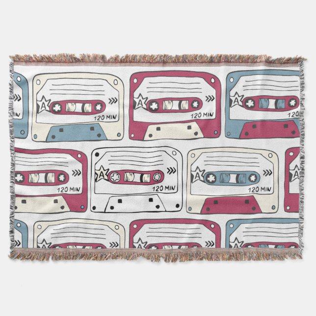 Retro Music Cassettes: Rock Background Pattern Throw Blanket (Front)
