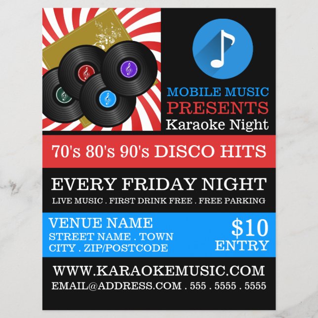 Retro Music Design, Karaoke Event Advertising Flyer (Front)