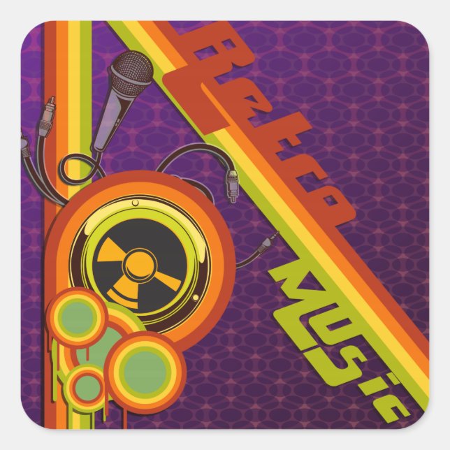 retro music funky vector art square sticker (Front)
