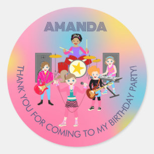 Retro music girls band Birthday Party Classic Round Sticker