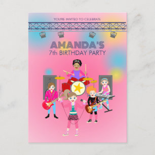 Retro music girls band Birthday Party Invitation Postcard