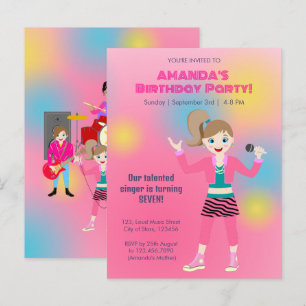 Retro music girls band Birthday Party Invitation Postcard