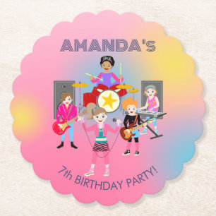Retro music girls band Birthday Party Paper Coaster