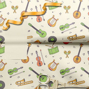 Retro Music Instrument Theme Pattern Yellow Tissue Paper