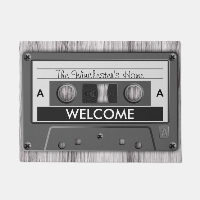 Retro Music Lovers Cassette Tape Welcome Doormat (Front)
