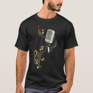 Retro Music Microphone With Musical Notes And Clef T-Shirt