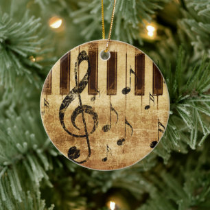 Retro music notes and piano ceramic tree decoration