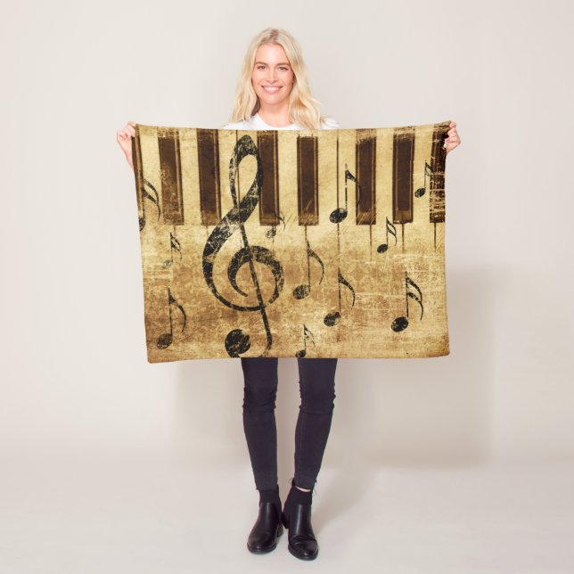 Retro music notes and piano fleece blanket (In Situ)