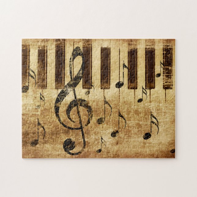 Retro music notes and piano jigsaw puzzle (Horizontal)