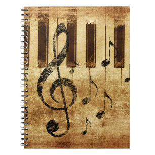 Retro music notes and piano notebook