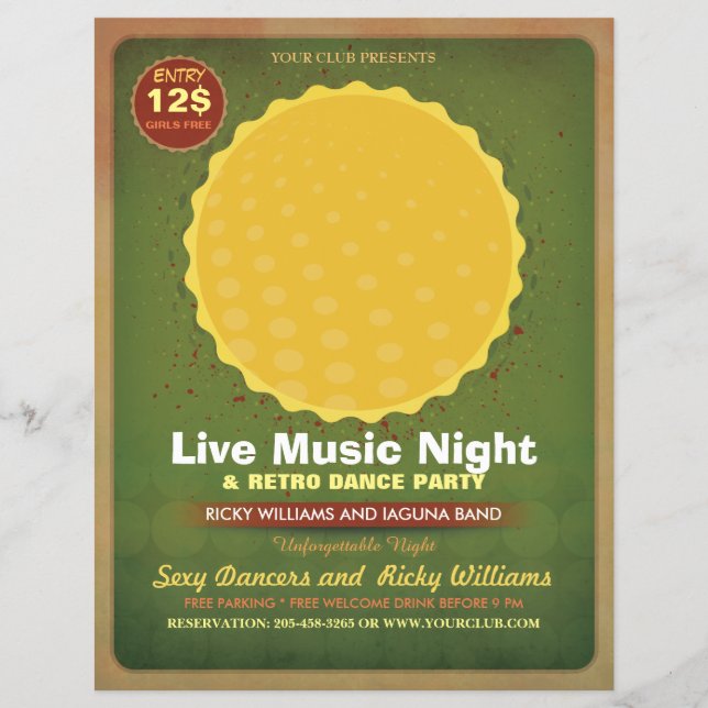 Retro Music Party Flyer With Photo Frame (Front)