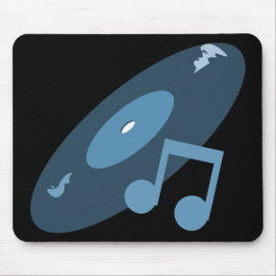 Retro Music Record & Note Blue Mouse Pad
