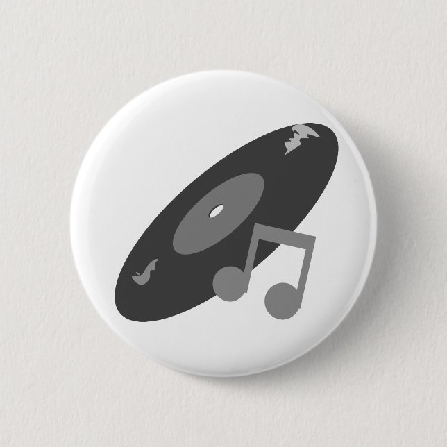 Retro Music Record & Note Grey 6 Cm Round Badge (Front)