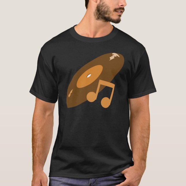 Retro Music Record & Note Orange T-Shirt (Front)