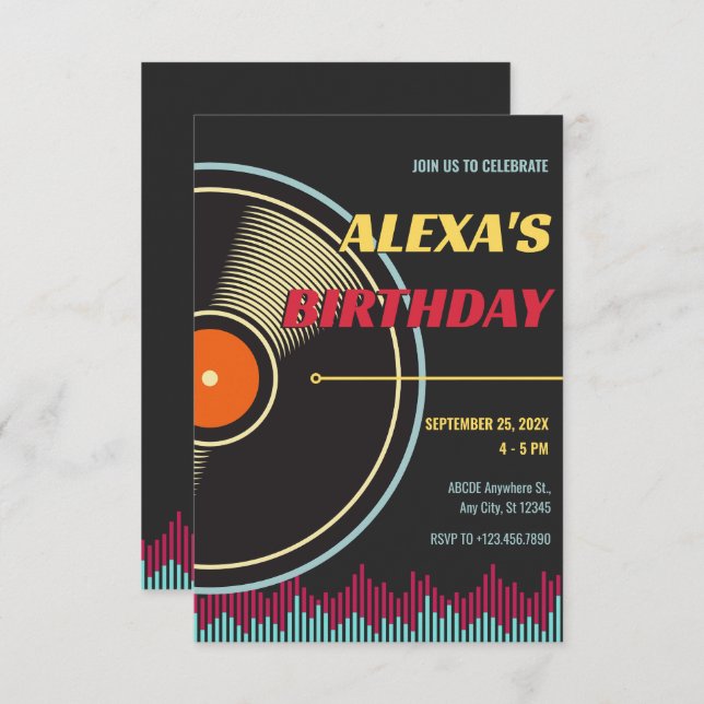 Retro Music Record vinyl Invitation (Front/Back)