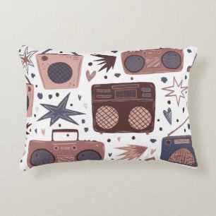 Retro Music Seamless Vintage Pattern. Decorative Cushion