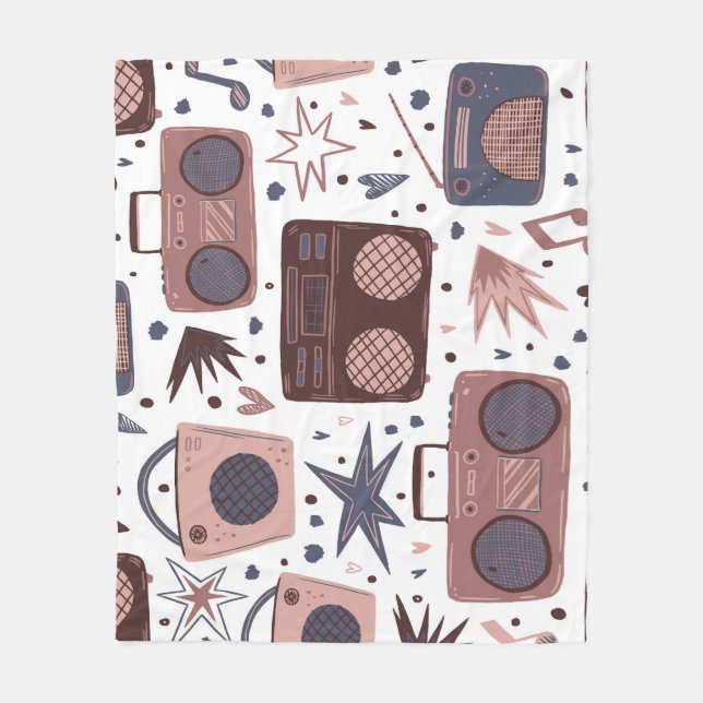 Retro Music Seamless Vintage Pattern. Fleece Blanket (Front)