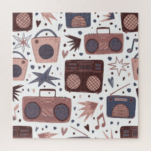 Retro Music Seamless Vintage Pattern. Jigsaw Puzzle