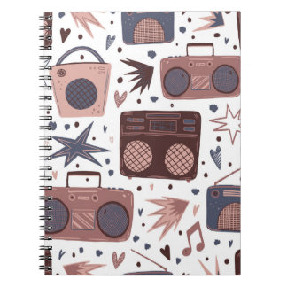 Retro Music Seamless Vintage Pattern. Notebook