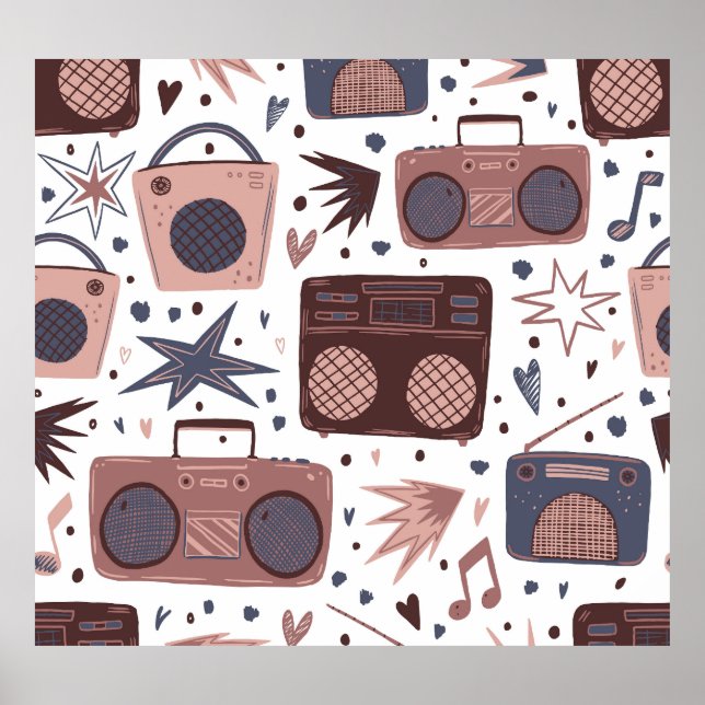 Retro Music Seamless Vintage Pattern. Poster (Front)