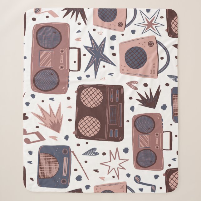 Retro Music Seamless Vintage Pattern. Sherpa Blanket (Front)