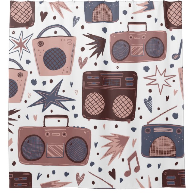 Retro Music Seamless Vintage Pattern. Shower Curtain (Front)