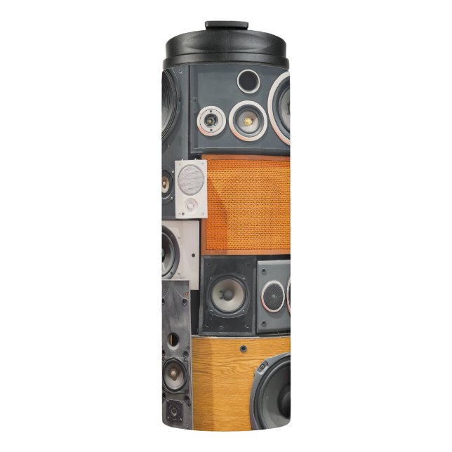 Retro Music Speaker Wall Design Thermal Tumbler (Front)