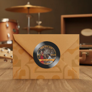 Retro Music Vinyl Record Photo Wedding Round  Classic Round Sticker