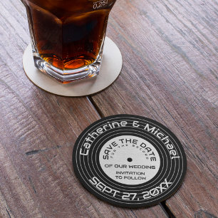 Retro Music Vinyl Record Unique Save The Date Round Paper Coaster