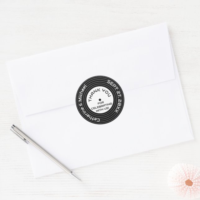 Retro Music Vinyl Record Wedding Classic Round Sticker (Envelope)