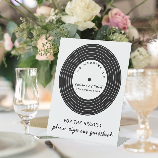 Retro Music Vinyl Record Wedding Guestbook Pedestal Sign (Creator Uploaded)