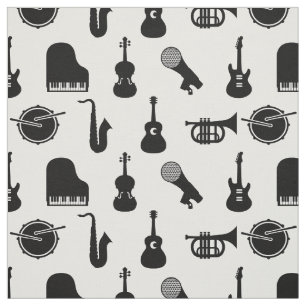 Retro Musical Instrument Icons Black & White Music Fabric