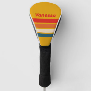 Retro Mustard Across Striping with Name Golf Head Cover