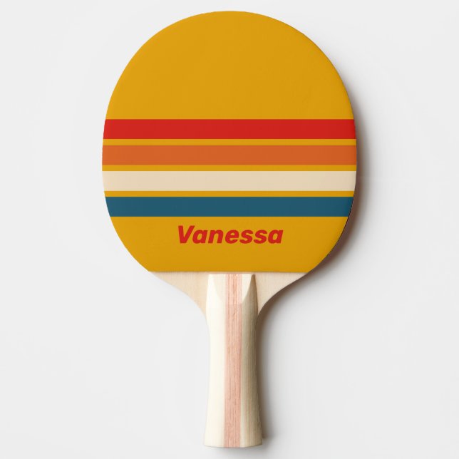 Retro Mustard Across Striping with Name Ping Pong Paddle (Front)