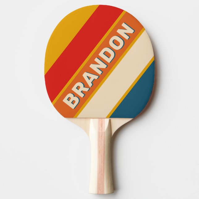 Retro Mustard Bold Striped with Name Ping Pong Paddle (Front)