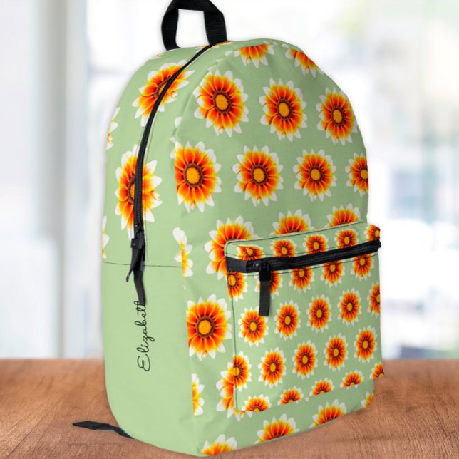 Retro Mustard Floral Pattern with Name Printed Backpack (Creator Uploaded)