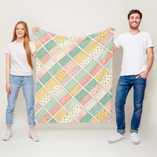 Retro Mustard Geometric Diamond Plaid Dot Fleece Blanket